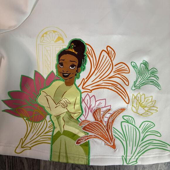Disney Princess Tiana Girls Crop Top Shirt Size 13 Floral Embroidered White - Picture 4 of 6